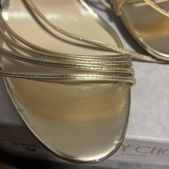 Jimmy Choo Antia 85 Gold Metallic Sandals - Picture 6 of 9